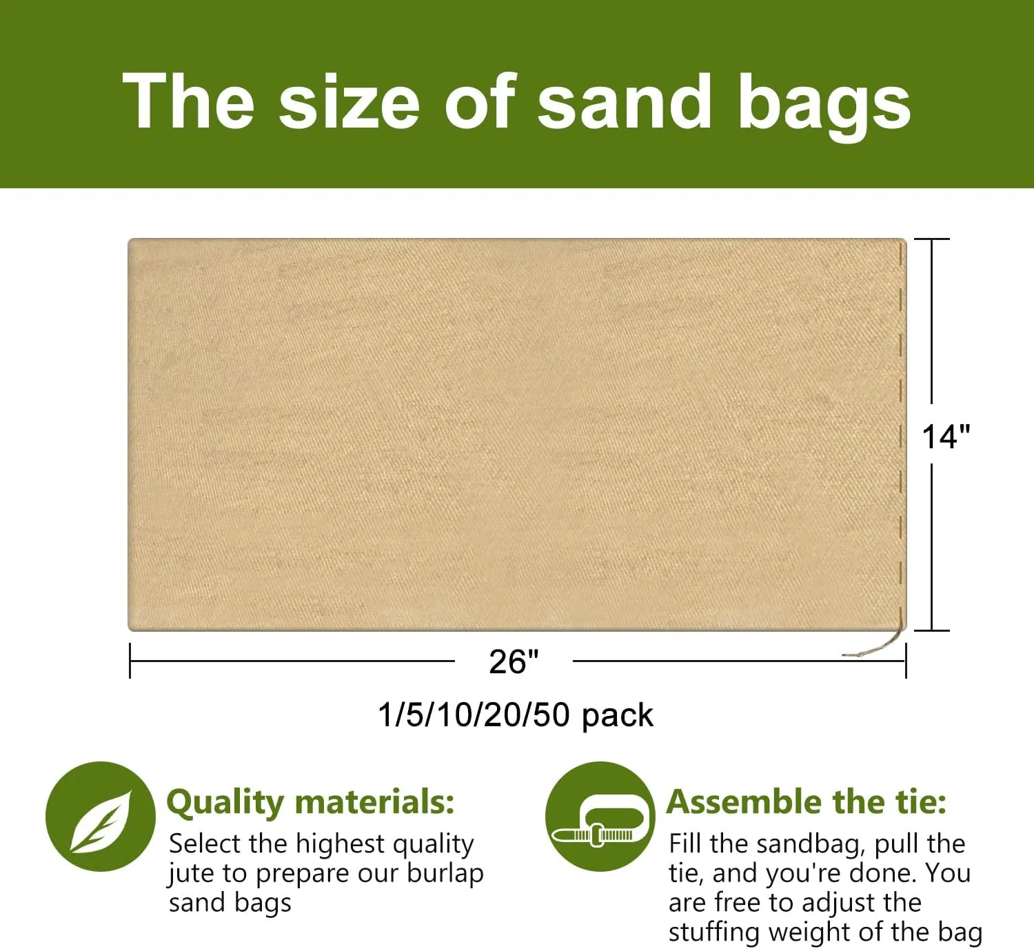 Agfabric Burlap Sand Bags with Tie Strings 1 Bag, 14" x 26" Burlap Sacks for Flooding and Erosion Control, Store Bags, Pack 1