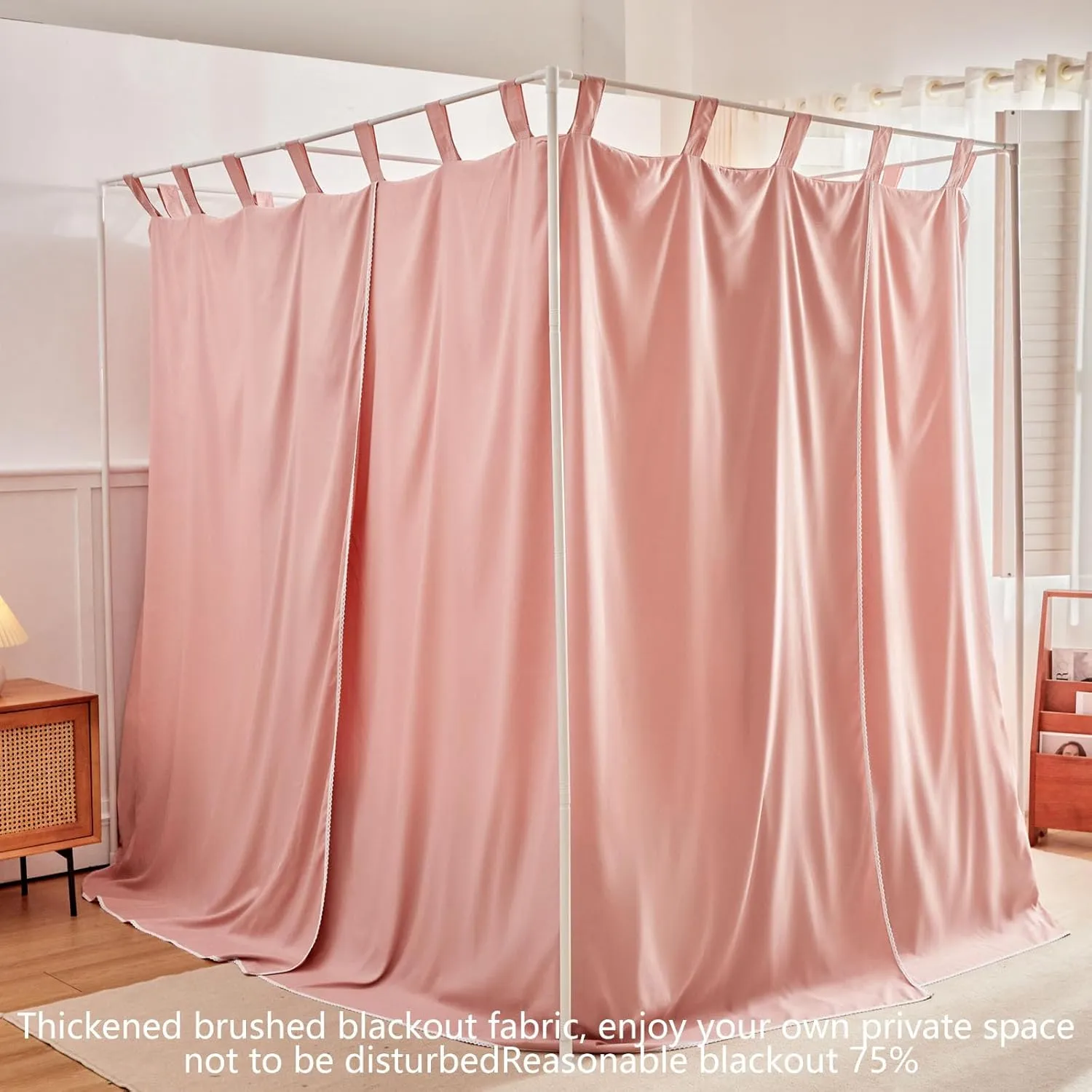 AIKASY Bean Paste Canopy Bed Curtains with Top Ties and Tie Backs for Bedroom Decoration - King Size Bed Curtains with Windproof and Lightproof Features