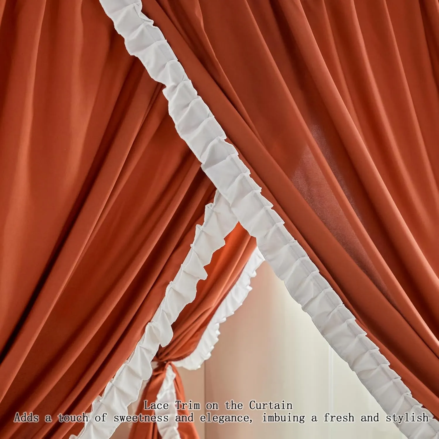AIKASY Princess Canopy Bed Curtains with Top Ties - Windproof & Lightproof for Girls' Adult Bedroom Decor | Bed Canopy Drapes (Full,Bean Paste)