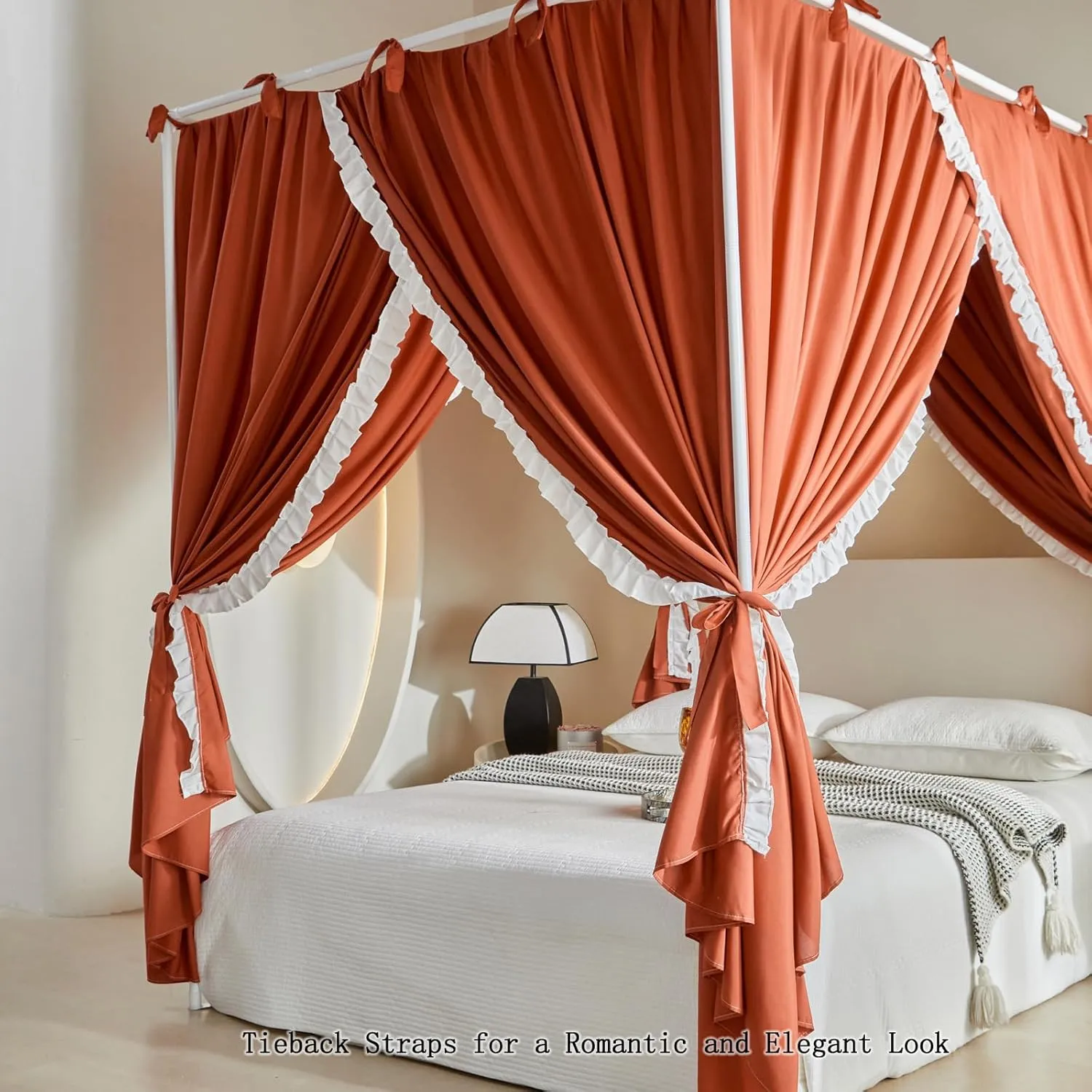 AIKASY Princess Canopy Bed Curtains with Top Ties - Windproof & Lightproof for Girls' Adult Bedroom Decor | Bed Canopy Drapes (Full,Bean Paste)