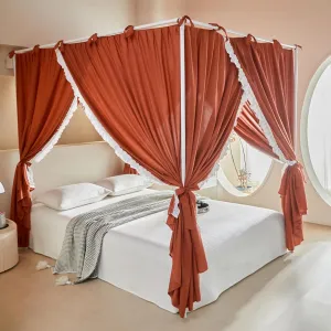 AIKASY Princess Canopy Bed Curtains with Top Ties - Windproof & Lightproof for Girls' Adult Bedroom Decor | Bed Canopy Drapes (Full,Bean Paste)