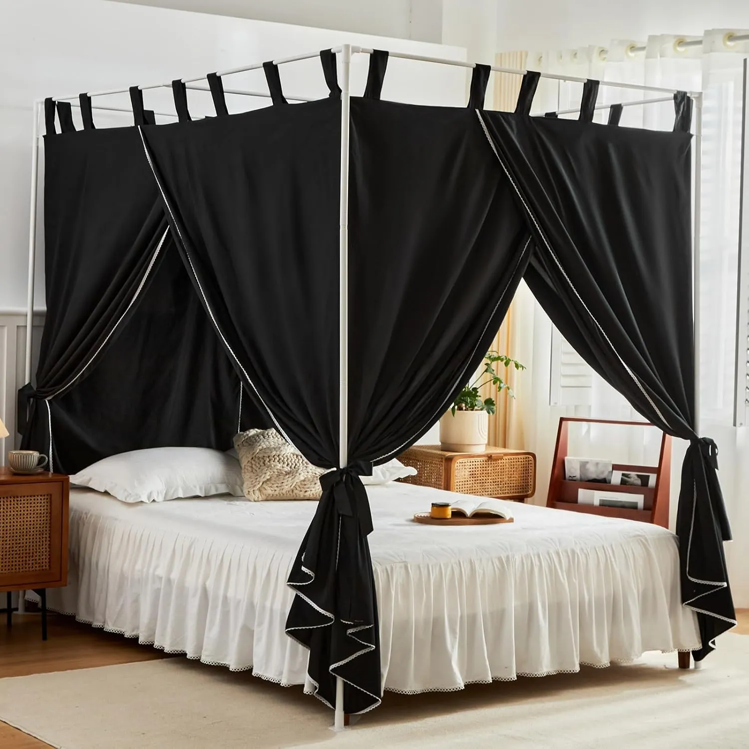 AIKASY Twin Size Canopy Bed Curtains - Windproof & Lightproof