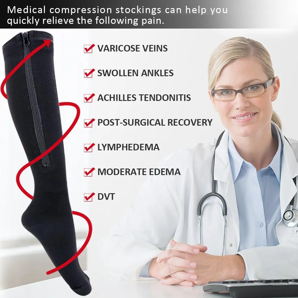 Ailaka Medical 15-20 mmHg Zipper Compression Socks Women Men