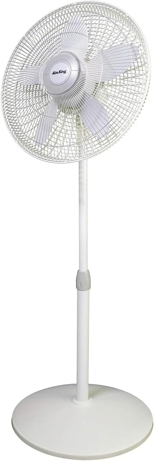 Air King 9119 18-Inch 3-Speed Commercial Grade Adjustable Oscillating Pedestal Fan, 1/20-Horsepower, White