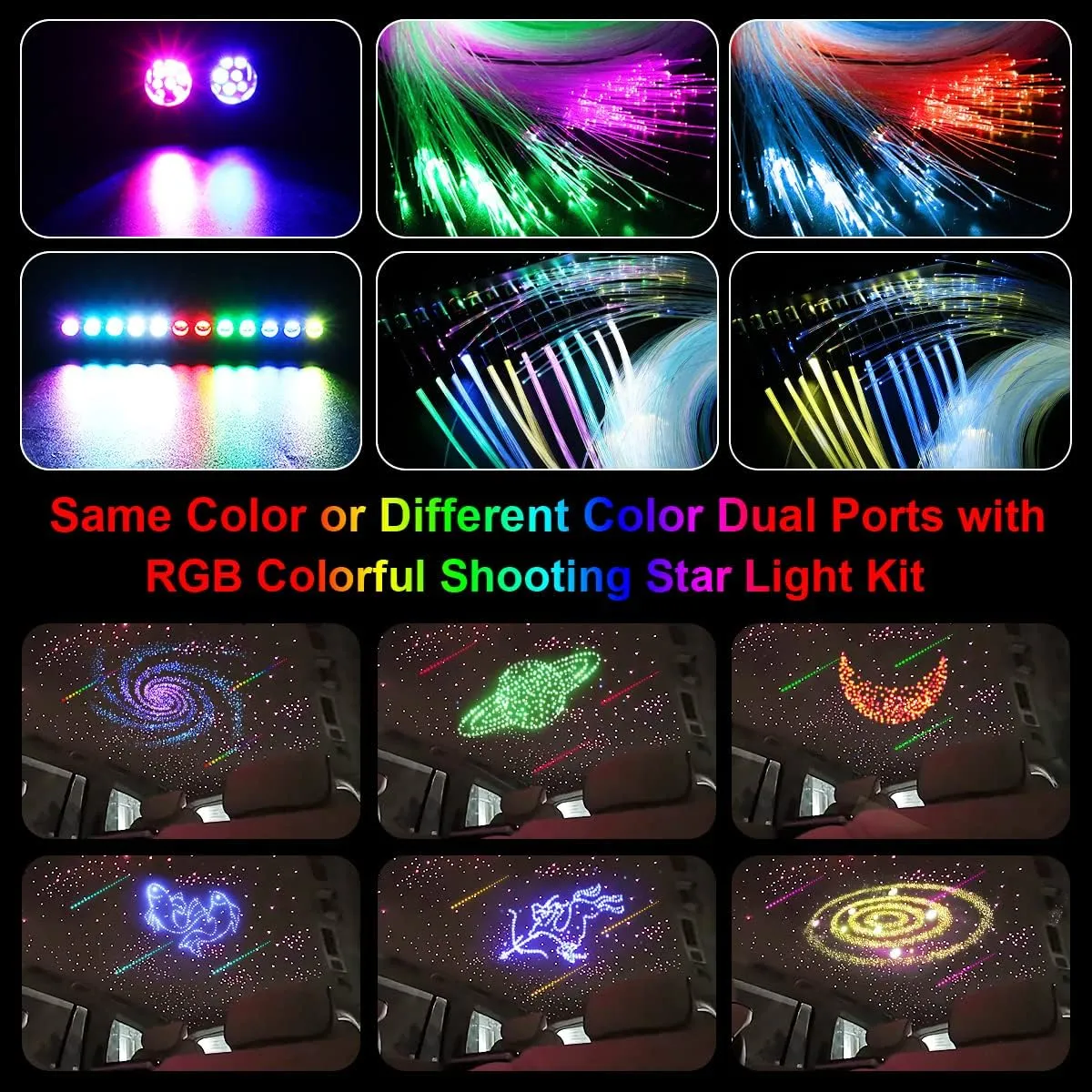 AKEPO 20W RGBW Twinkle Dual-Head Different Color APP Fiber Optic Lights, Colorful Meteor Light Kit 900pcs 0.03in 9.8ft Optical Fiber Star Ceiling Light Kit for Car Headliner Star/Home