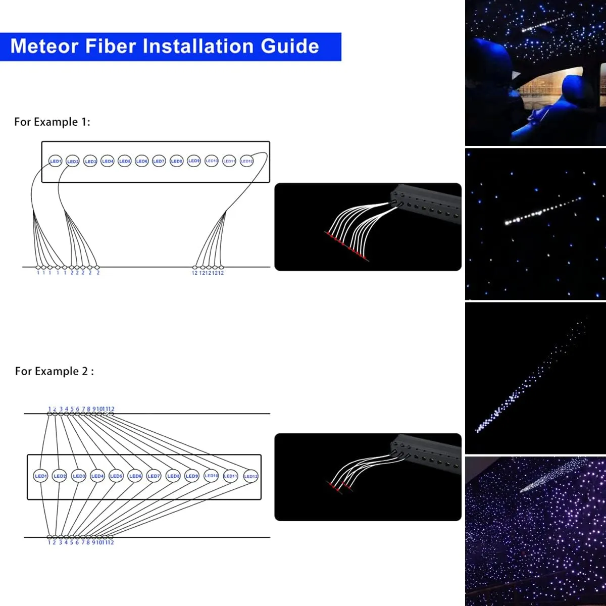 AKEPO 20W RGBW Twinkle Dual-Head Different Color APP Fiber Optic Lights, Colorful Meteor Light Kit 900pcs 0.03in 9.8ft Optical Fiber Star Ceiling Light Kit for Car Headliner Star/Home
