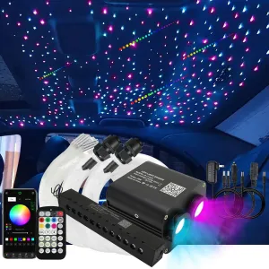 AKEPO 20W RGBW Twinkle Dual-Head Different Color APP Fiber Optic Lights, Colorful Meteor Light Kit 900pcs 0.03in 9.8ft Optical Fiber Star Ceiling Light Kit for Car Headliner Star/Home
