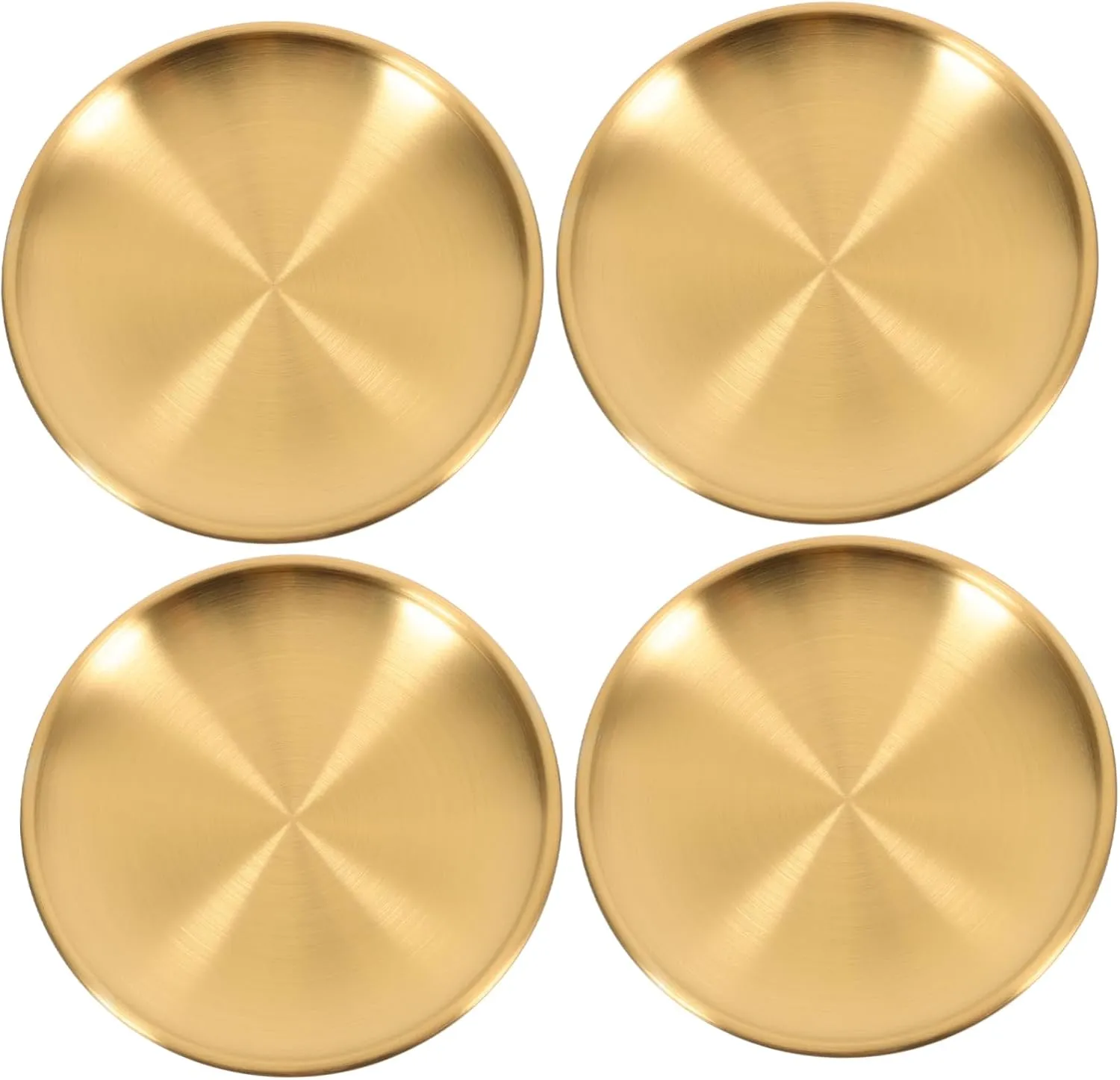 Alipis 4.2 Stainless Steel Round Salad Plates 4-piece Set Metal Camping Plates Round Fruit Tray Unbreakable Dinner Dishes Kitchenware for Bbq Snack