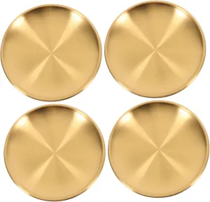 Alipis 4.2 Stainless Steel Round Salad Plates 4-piece Set Metal Camping Plates Round Fruit Tray Unbreakable Dinner Dishes Kitchenware for Bbq Snack