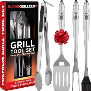 Alpha Grillers BBQ Grilling Accessories - Fathers Day Gifts for Dad - Heavy Duty Barbecue Grill Tools Utensils Set for Outdoor Grill with Spatula, Fork, Brush, Tongs Grilling Gift for Men Him Husband