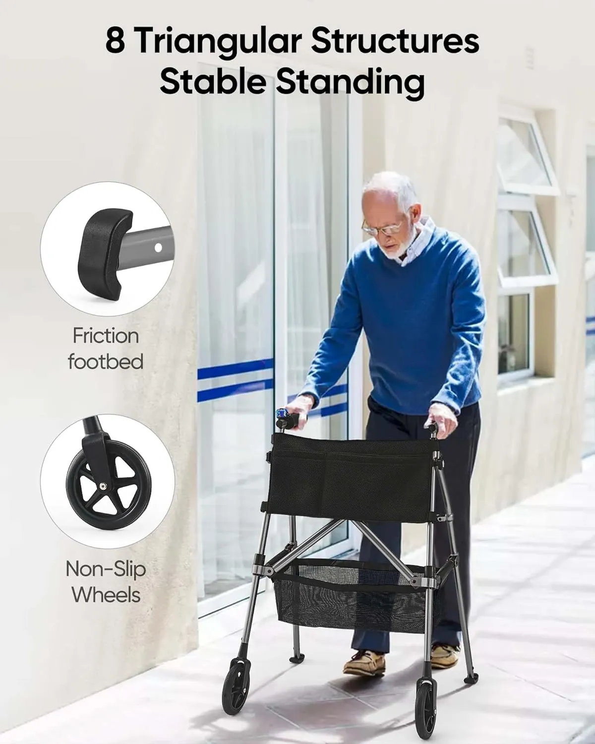 Aluminum Folding Walker for Seniors, Lightweight Support up to 350lbs with Trigger Release and Packing Bag, Only 6.8LBS (Red)