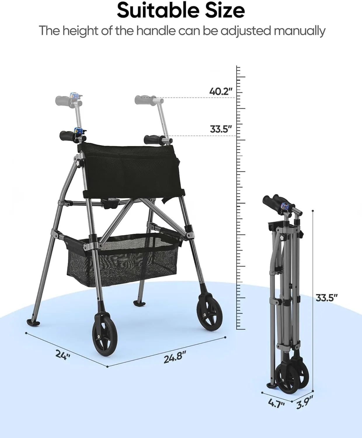 Aluminum Folding Walker for Seniors, Lightweight Support up to 350lbs with Trigger Release and Packing Bag, Only 6.8LBS (Red)