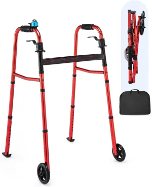 Aluminum Folding Walker for Seniors, Lightweight Support up to 350lbs with Trigger Release and Packing Bag, Only 6.8LBS (Red)