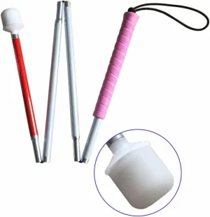 Aluminum Mobility Folding Cane for The Blind (Folds Down 4 Sections) White Cane for Children, Pink Handle