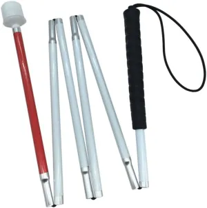 Aluminum Mobility Folding White Cane for Vision Impaired and Blind People (Folds Down 6 Sections) (135cm (53.1inch）, Black Handle)