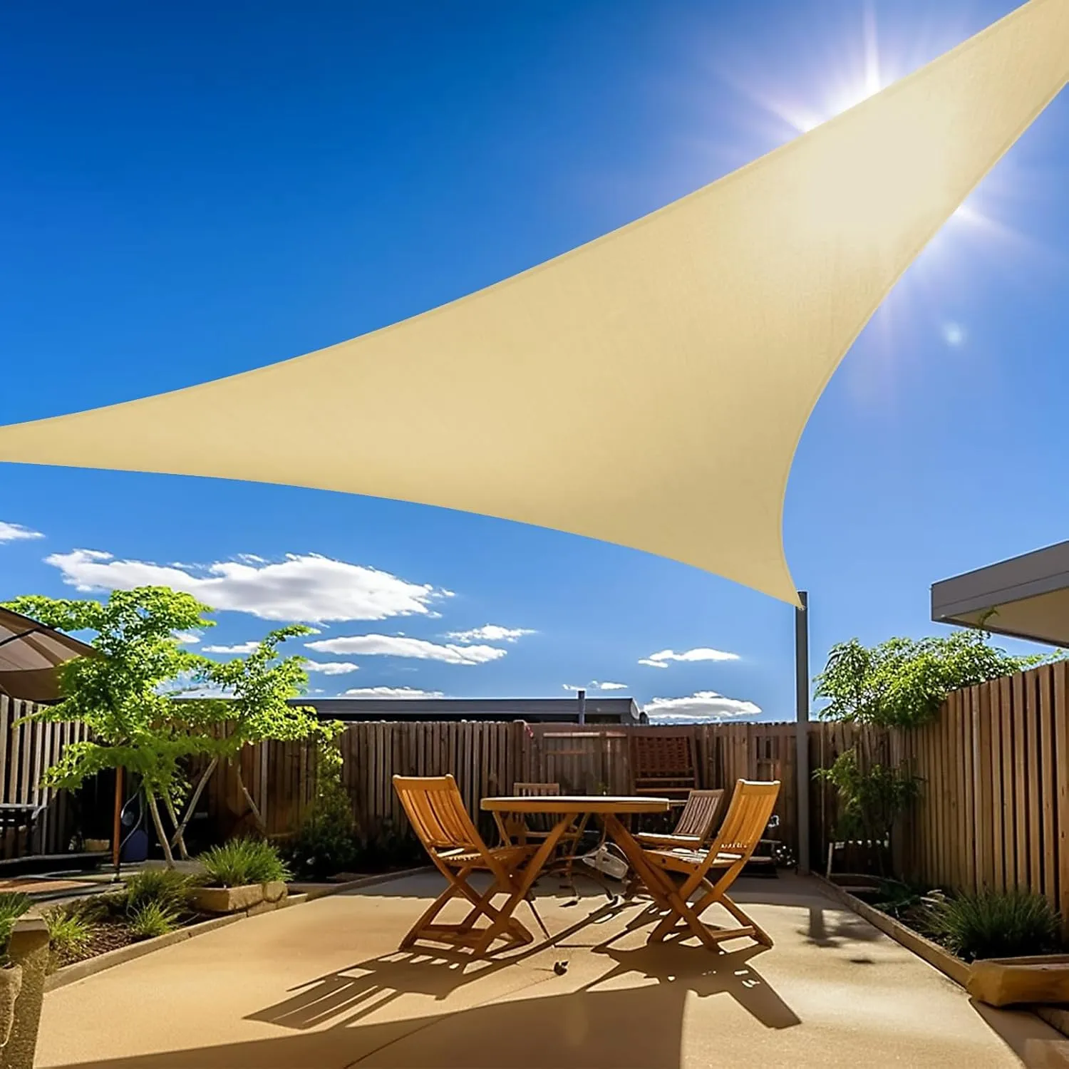 Amagenix Triangle Sun Shade Sail 15'X23'X23' Beige 185GSM UV Blocking Canopy Cover for Garden Permeable Sunshade for Backyard (We Make Custom Size)
