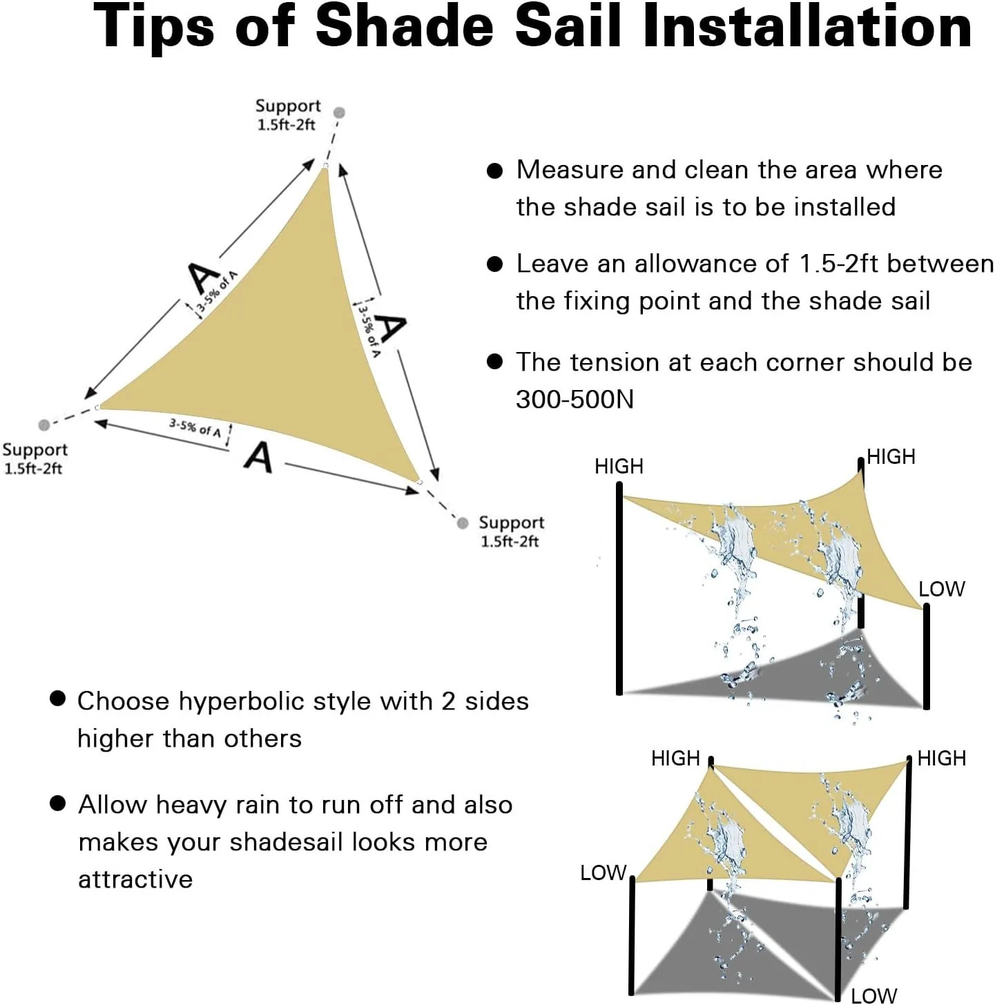 Amagenix Waterproof Sun Shade Sail 16'X16'X16' Sand Shade Canopy Curved Edge 95% UV Blocking Awning Shelter for Outdoor Patio Backyard Garden Activities,Customized