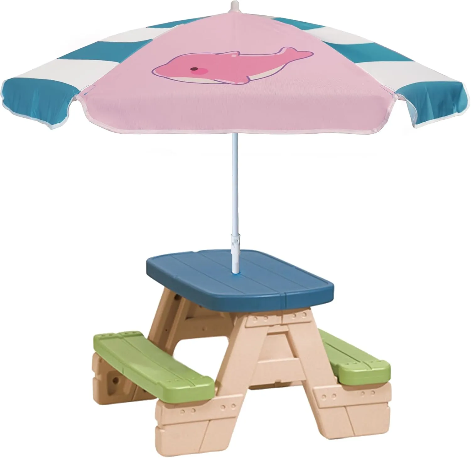 AMMSUN 5ft Seaside Umbrella for Sand Box Water Table - Kids Durable Umbrellas for children Picnic Beach Camping Garden Outdoor Play Shade Pink Dolphin