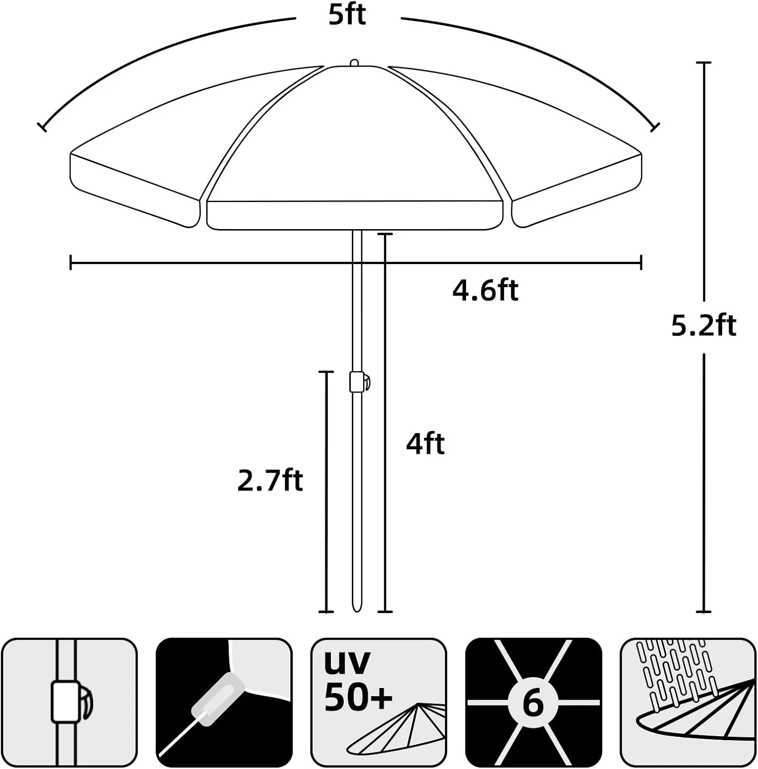 AMMSUN 5ft Seaside Umbrella for Sand Box Water Table - Kids Durable Umbrellas for children Picnic Beach Camping Garden Outdoor Play Shade Pink Dolphin