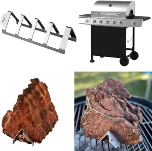 & Grill Stainless Steel Rack Stand for Crisping up Fat on T-Bone, Steak, Ribs and Chops Without Overcooking Meat - Holds 4 Steaks of up to 1.5" - Perfect BBQ, Grill and Smoker Accessory