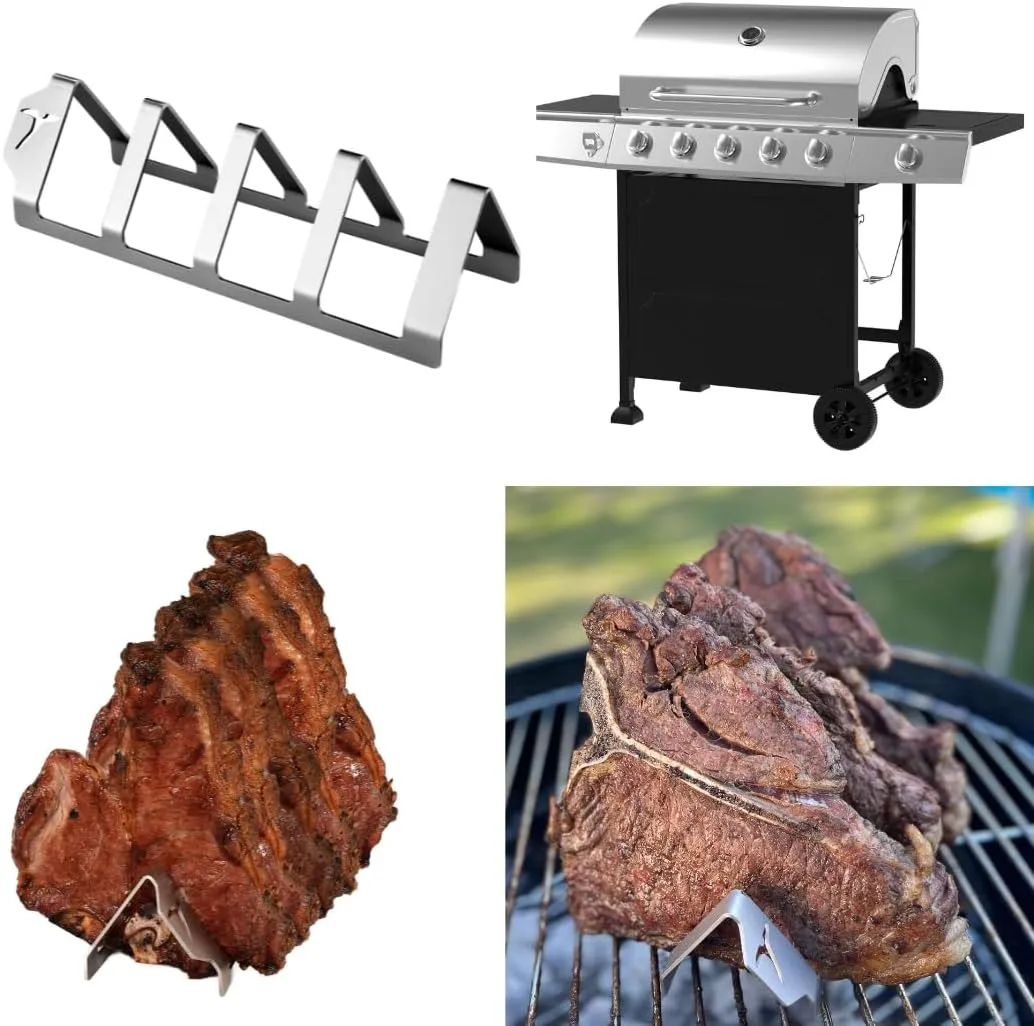 & Grill Stainless Steel Rack Stand for Crisping up Fat on T-Bone, Steak, Ribs and Chops Without Overcooking Meat - Holds 4 Steaks of up to 1.5" - Perfect BBQ, Grill and Smoker Accessory