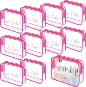 Amylove 10 Pcs Bride Cosmetic Bag Clear Makeup Bags Toiletry Bag Makeup Travel Cosmetic Pouch Clear PVC Bags for Wedding Party Bridesmaid Proposal Bridal Gift (Rose Pink)