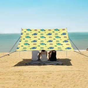 Angler Fish with Lantern Beach Canopy Tent Anti-UV & Wind Resistant, Camping Sun Shelter Easy Setup Portable,Outdoor Shade Tents with Sandbags,Sand Shovels,Ground Pegs & Stability Poles