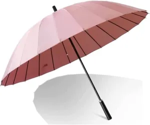 ANIIC Umbrella Leather Handle Golf Umbrella Windproof Large Travel Rain Umbrella Automatic Open Reinforcement Canopy Vented Umbrella for Rain and Sun (Color : Pink, Size : 75cm)