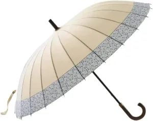 ANIIC Umbrella Windproof Large Golf Umbrella Hook Handle Stick Umbrella Portable Cherry Blossoms Oversize Canopy Umbrella for Rain and Sun (Color : Beige, Size : 98cm)