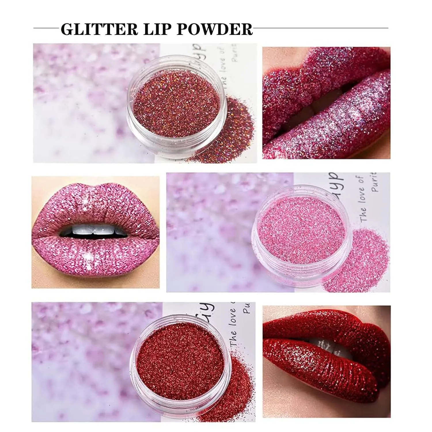 Animakeup Kawaii Kisses Glitter Lip Kit 4 Colors - Blueberry Pie, Metallic & Shiny Diamond Finish with Lip Primer & Brush