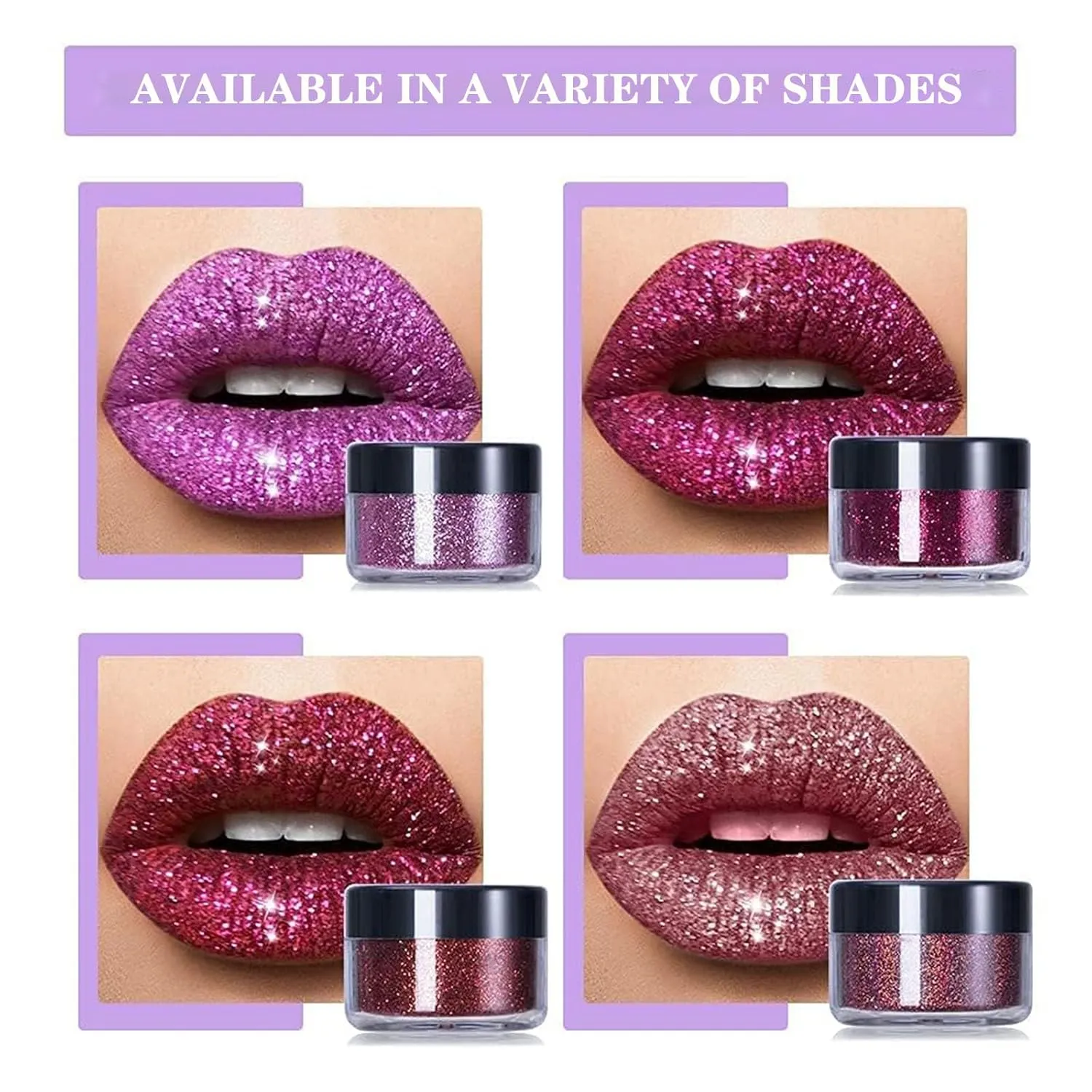 Animakeup Kawaii Kisses Glitter Lip Kit 4 Colors - Blueberry Pie, Metallic & Shiny Diamond Finish with Lip Primer & Brush