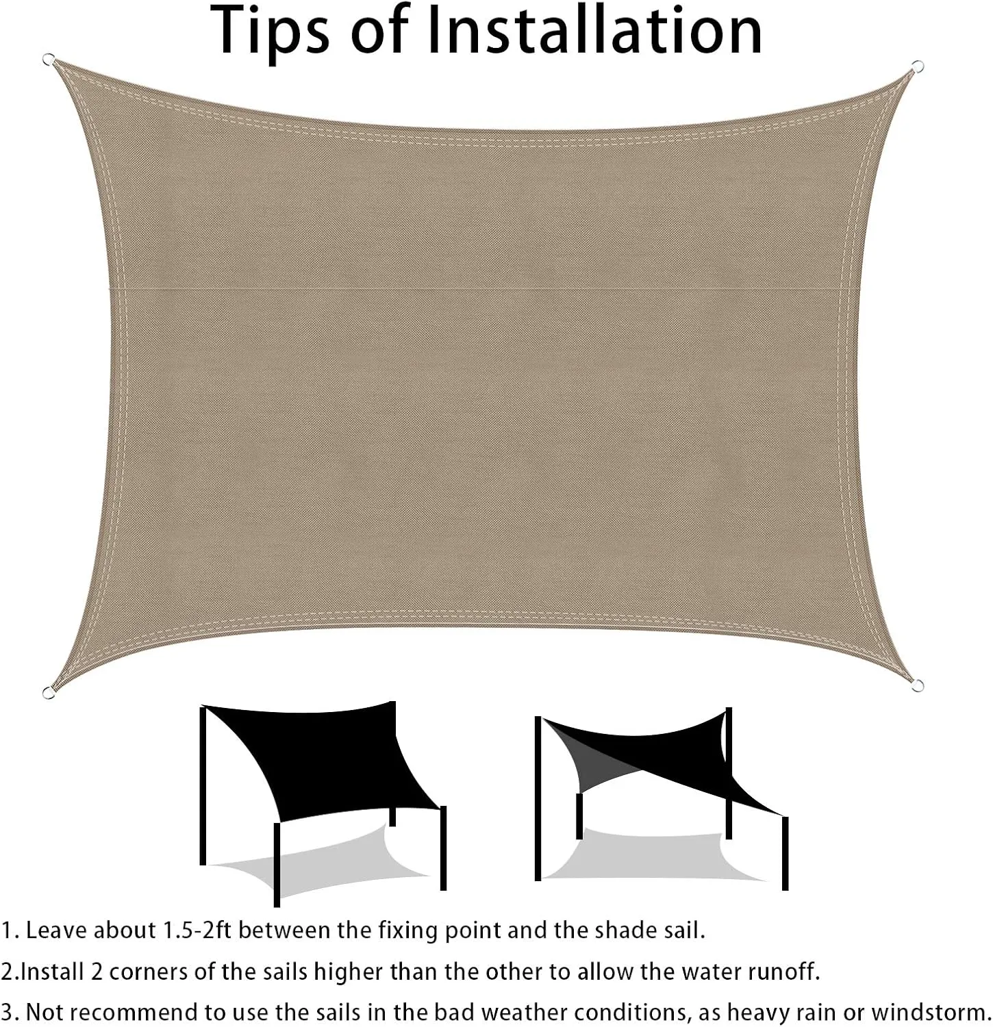 Ankuka Waterproof Sun Shade Sails Canopy Awning Shelter, UV Blockage Backyard Patio Garden Carport(10'x16.5', Khaki)