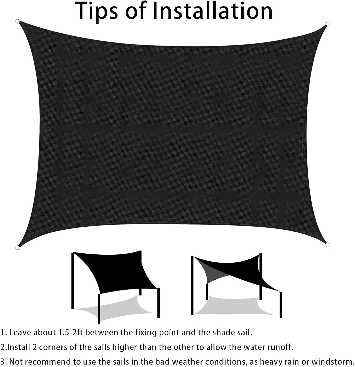 Ankuka Waterproof Sun Shade Sails Canopy Awning Shelter, UV Blockage Backyard Patio Garden Carport(13'x16.5', Black)