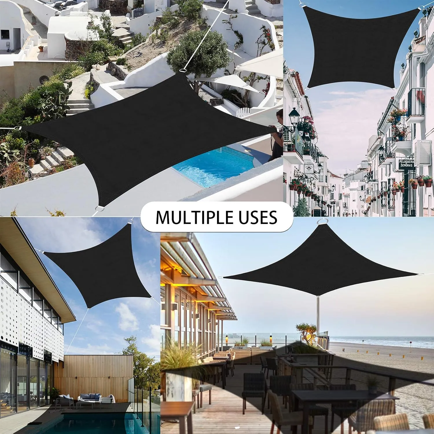 Ankuka Waterproof Sun Shade Sails Canopy Awning Shelter, UV Blockage Backyard Patio Garden Carport(13'x16.5', Black)