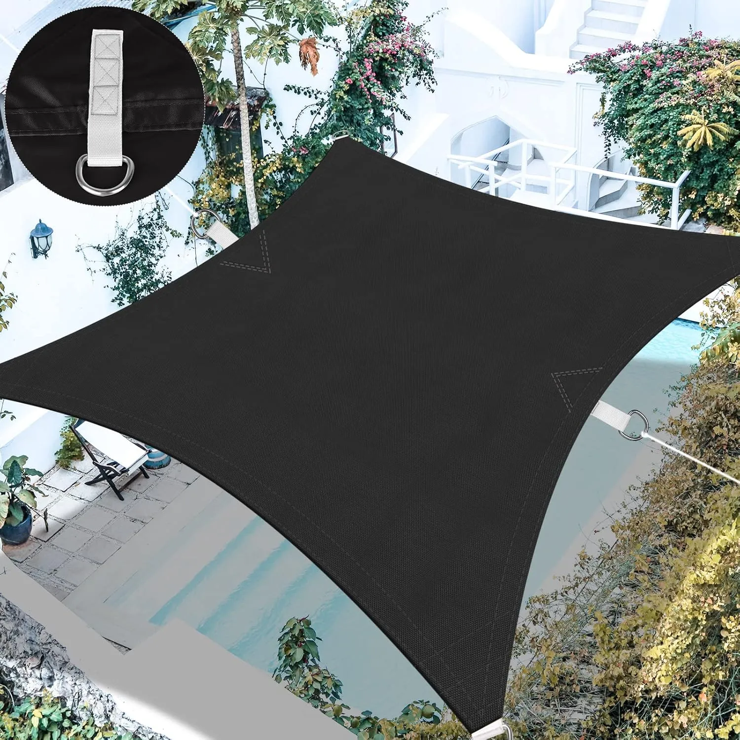 Ankuka Waterproof Sun Shade Sails Canopy Awning Shelter, UV Blockage Backyard Patio Garden Carport(13'x16.5', Black)