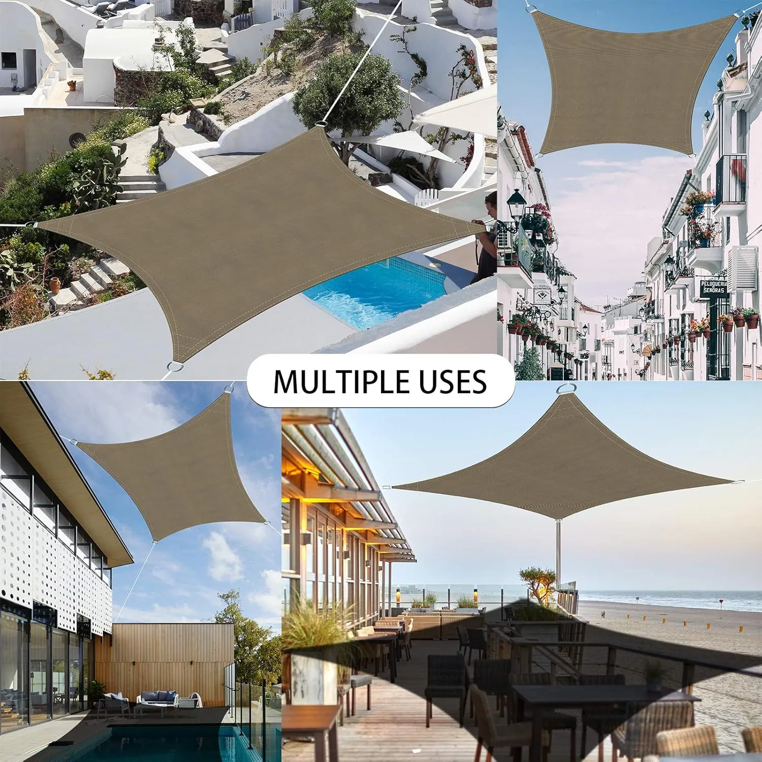 Ankuka Waterproof Sun Shade Sails Canopy Awning Shelter, UV Blockage Backyard Patio Garden Carport(13'x19.5', Khaki)