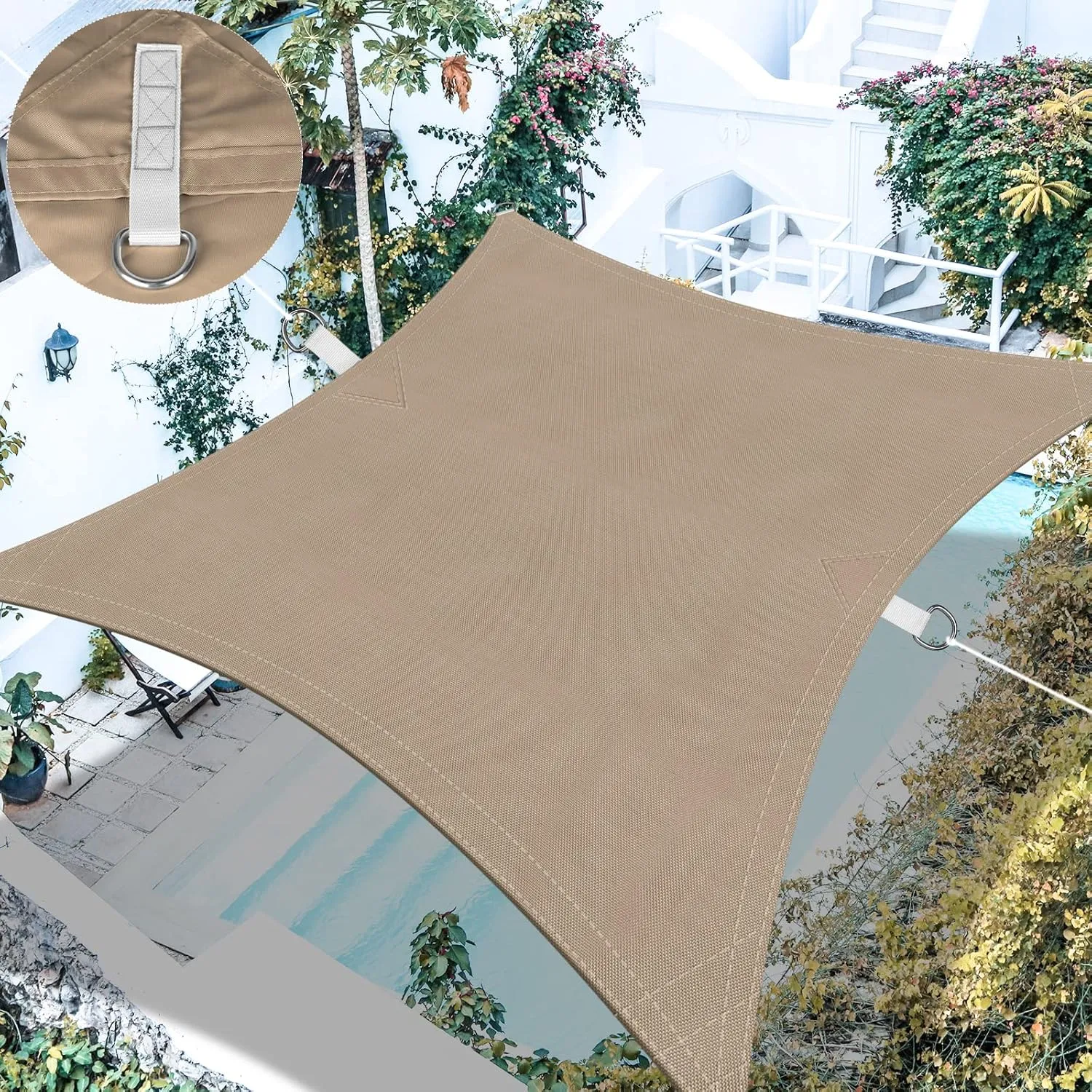 Ankuka Waterproof Sun Shade Sails Canopy Awning Shelter, UV Blockage Backyard Patio Garden Carport(13'x19.5', Khaki)