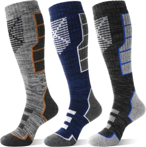 Anlisim 3 Pairs Unisex Merino Wool Ski Thermal Warm Thick Knee High Long Socks