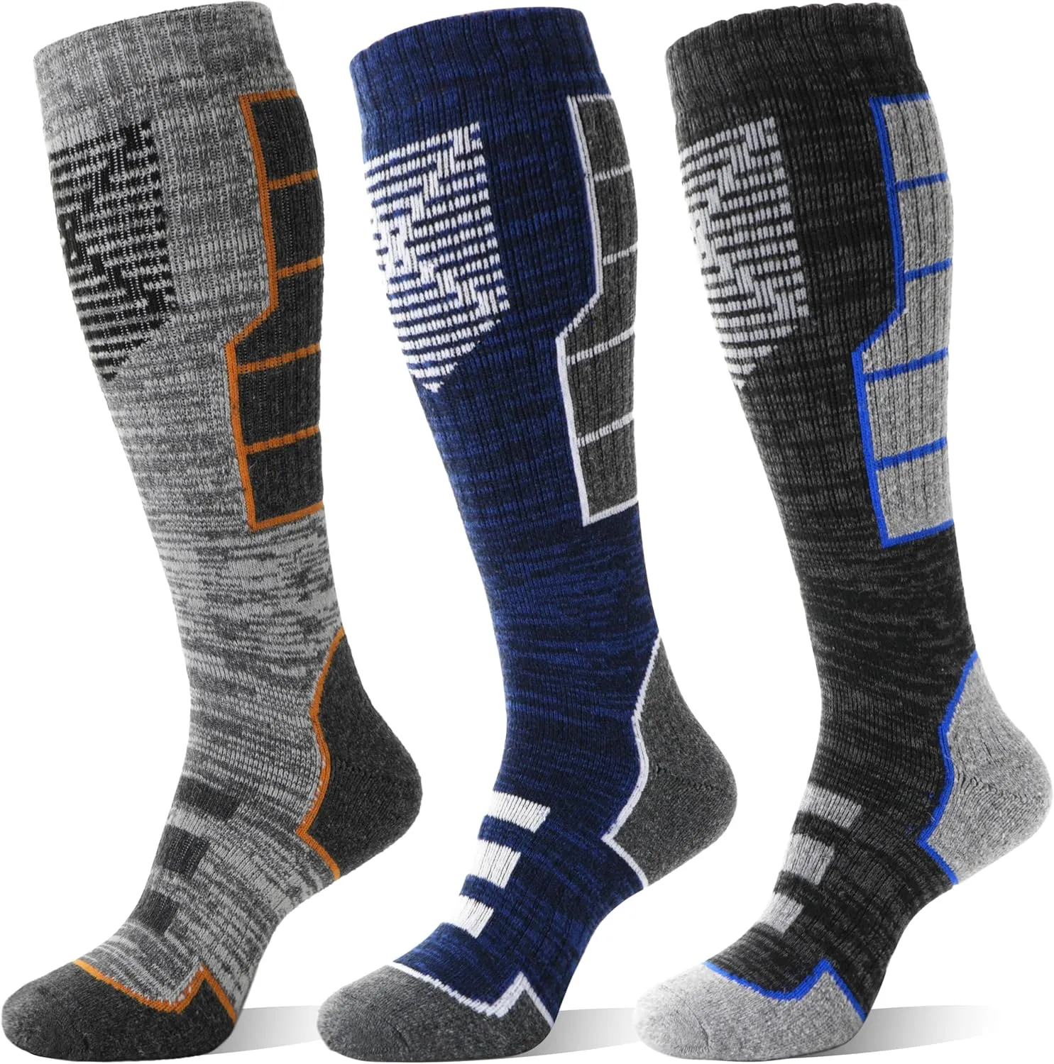 Anlisim 3 Pairs Unisex Merino Wool Ski Thermal Warm Thick Knee High Long Socks