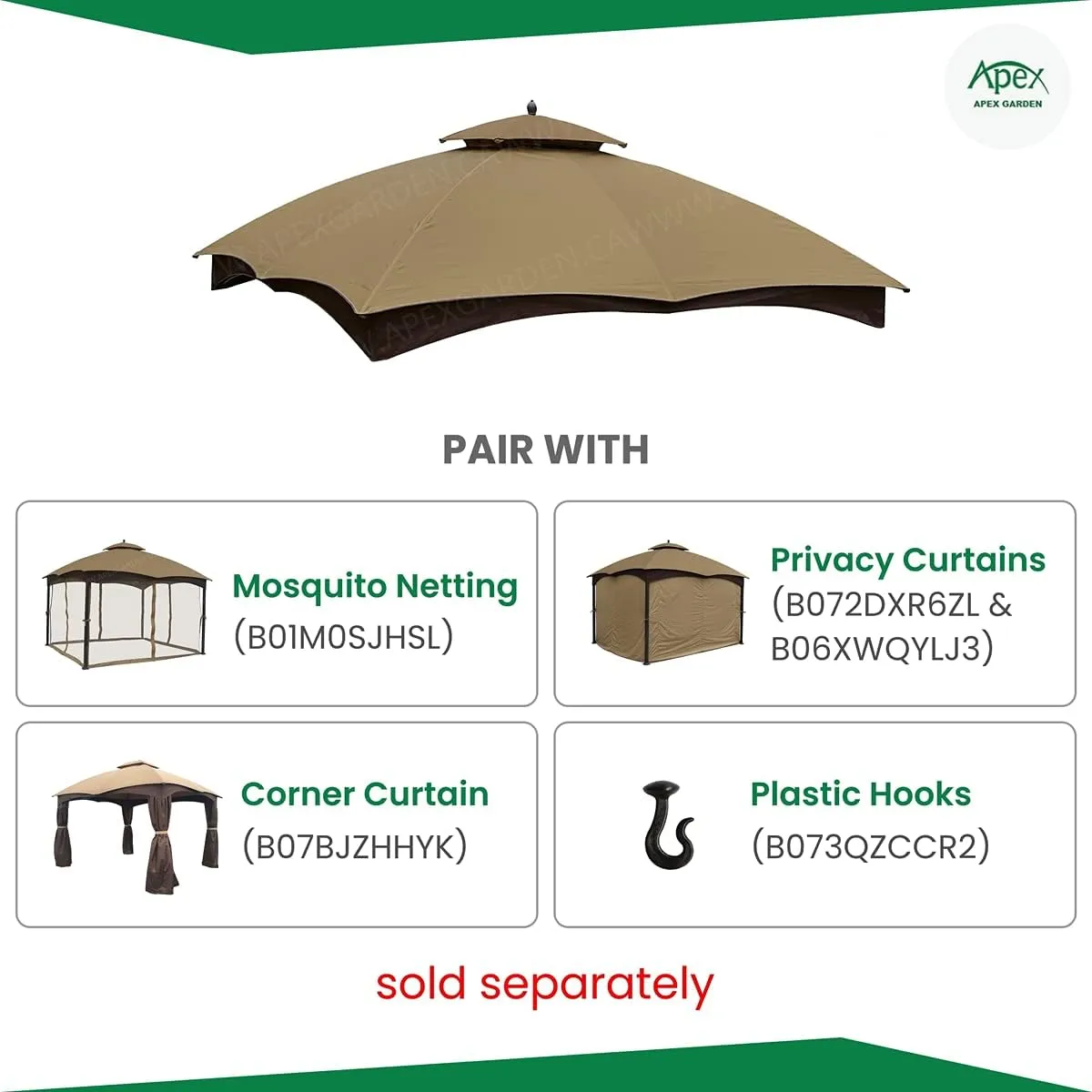 APEX GARDEN Replacement Canopy Top for Lowe's Allen Roth 10X12 Gazebo #GF-12S004B-1