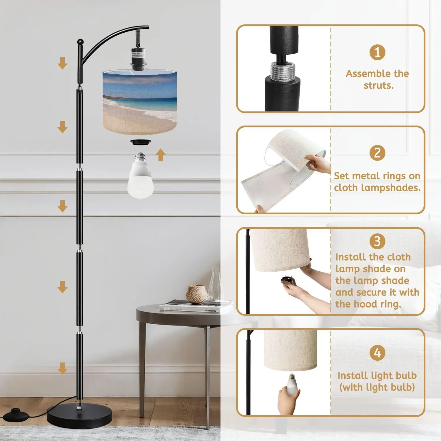 Arc Floor Lamps Paradise Modern LED Adjustable Lampshade Standing Light for Living Room Reading Bedroom Office