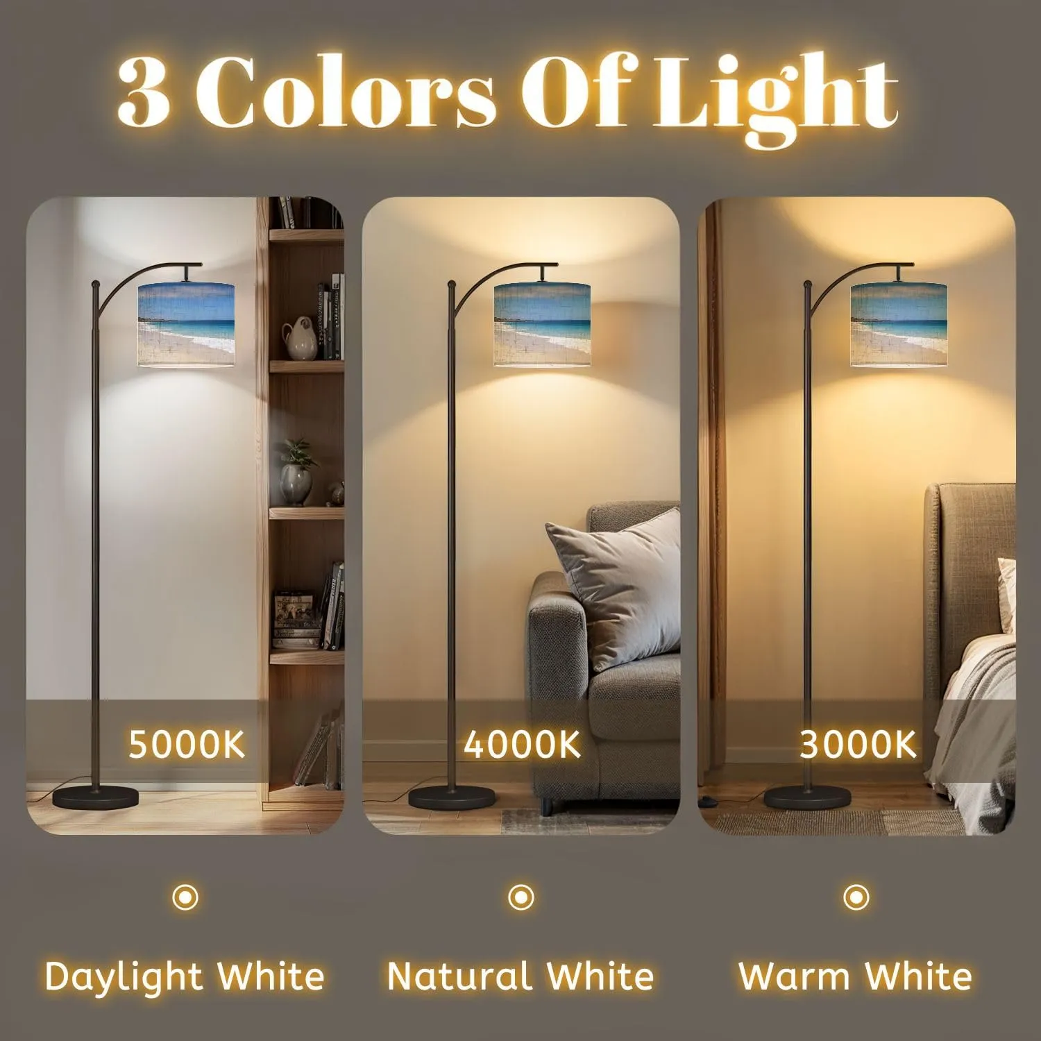 Arc Floor Lamps Paradise Modern LED Adjustable Lampshade Standing Light for Living Room Reading Bedroom Office
