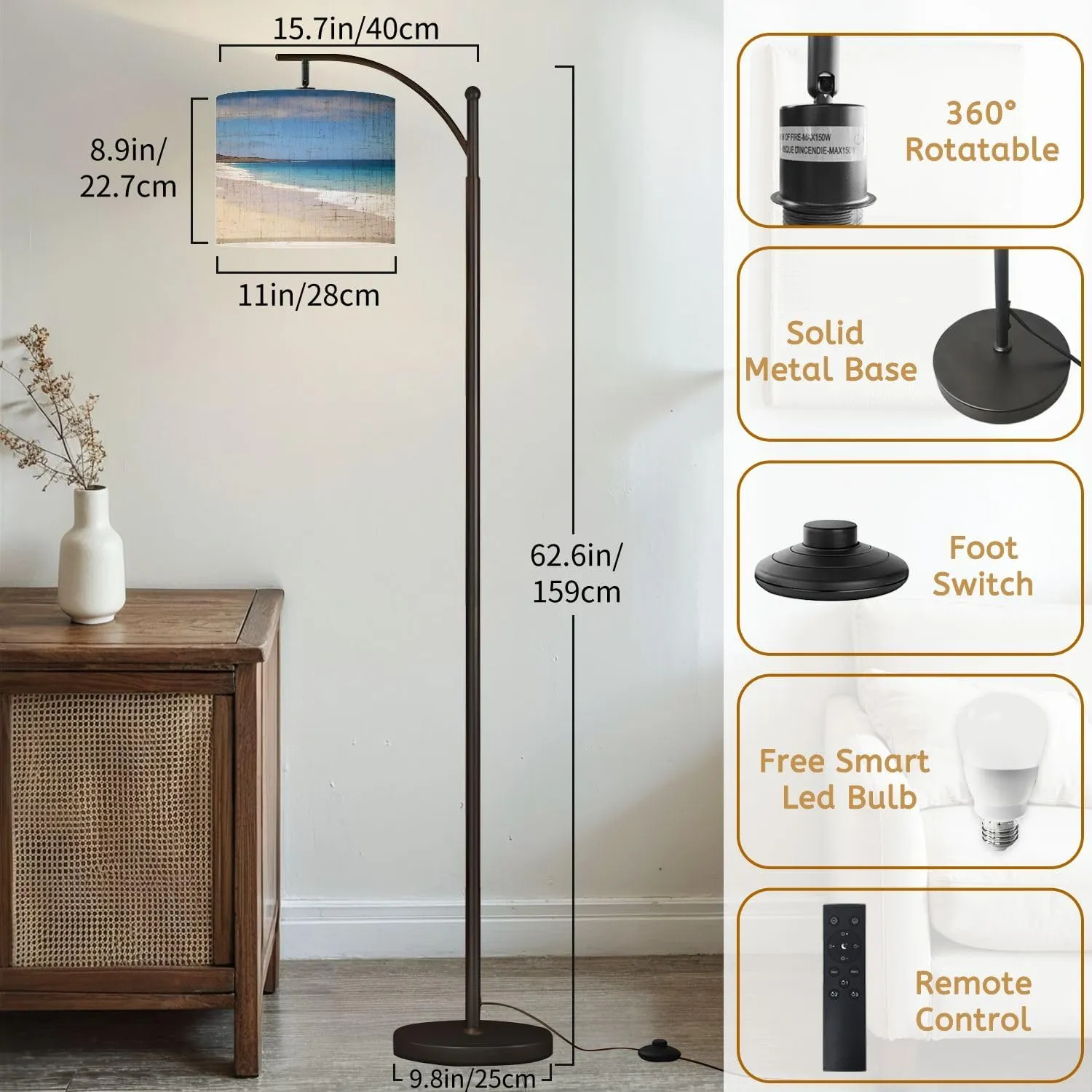 Arc Floor Lamps Paradise Modern LED Adjustable Lampshade Standing Light for Living Room Reading Bedroom Office