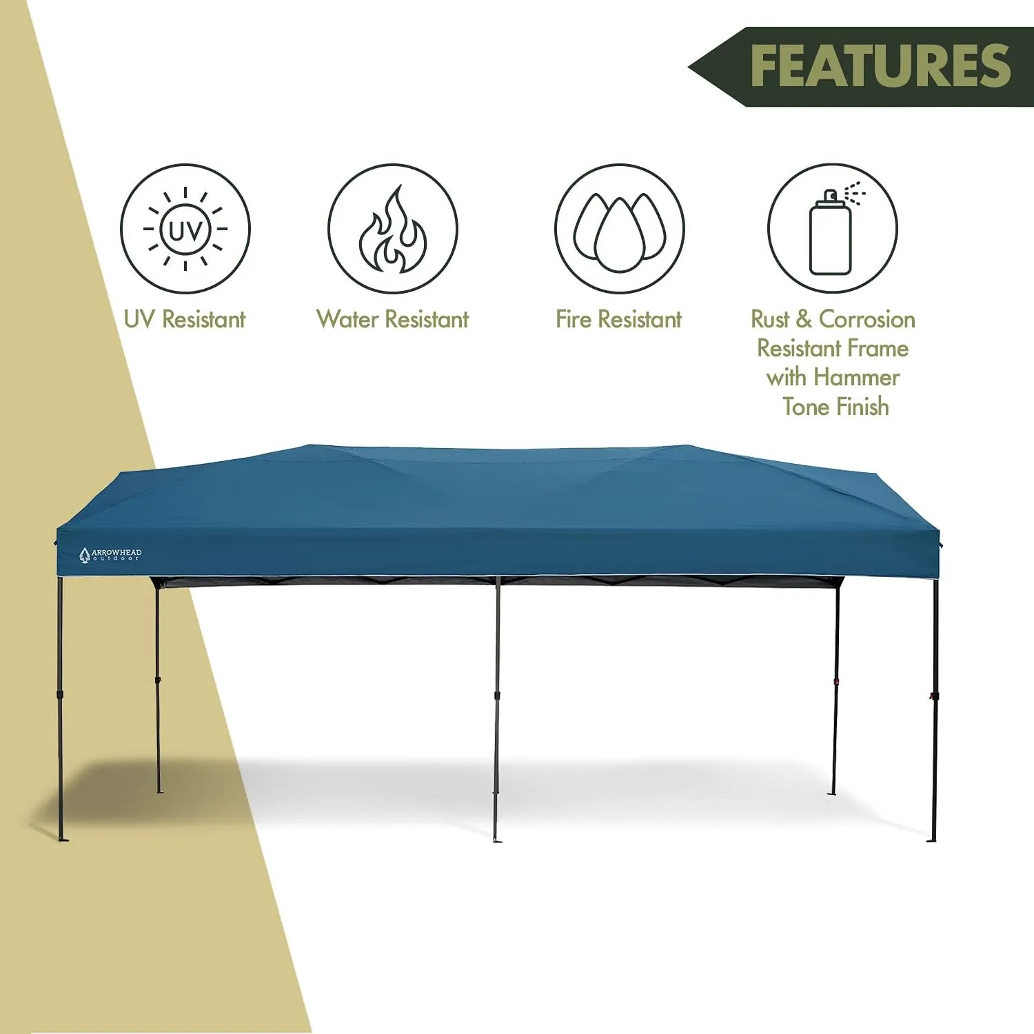 ARROWHEAD OUTDOOR 10’x20’ Pop-Up Canopy & Instant Shelter, Easy One Person Setup, Water UV Resistant 300D Fabric Construction, Wheeled Carry Bag, Guide Ropes Stakes Included, Blue (KGS0391U)
