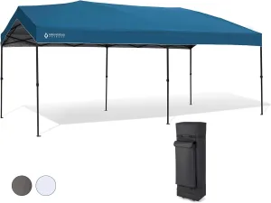 ARROWHEAD OUTDOOR 10’x20’ Pop-Up Canopy & Instant Shelter, Easy One Person Setup, Water UV Resistant 300D Fabric Construction, Wheeled Carry Bag, Guide Ropes Stakes Included, Blue (KGS0391U)