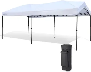 ARROWHEAD OUTDOOR 10’x20’ Pop-Up Canopy & Instant Shelter, Water & UV Resistant 300D Fabric Construction, Adjustable Height, Wheeled Carry Bag, Guide Rope & Stakes Included, White v2 (New) (KGS0390U)
