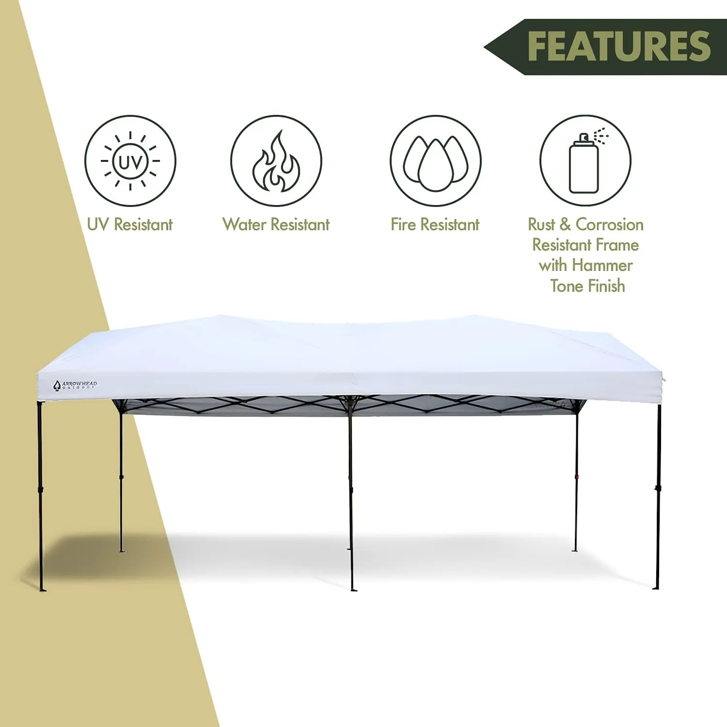 ARROWHEAD OUTDOOR 10’x20’ Pop-Up Canopy & Instant Shelter, Water & UV Resistant 300D Fabric Construction, Adjustable Height, Wheeled Carry Bag, Guide Rope & Stakes Included, White v2 (New) (KGS0390U)