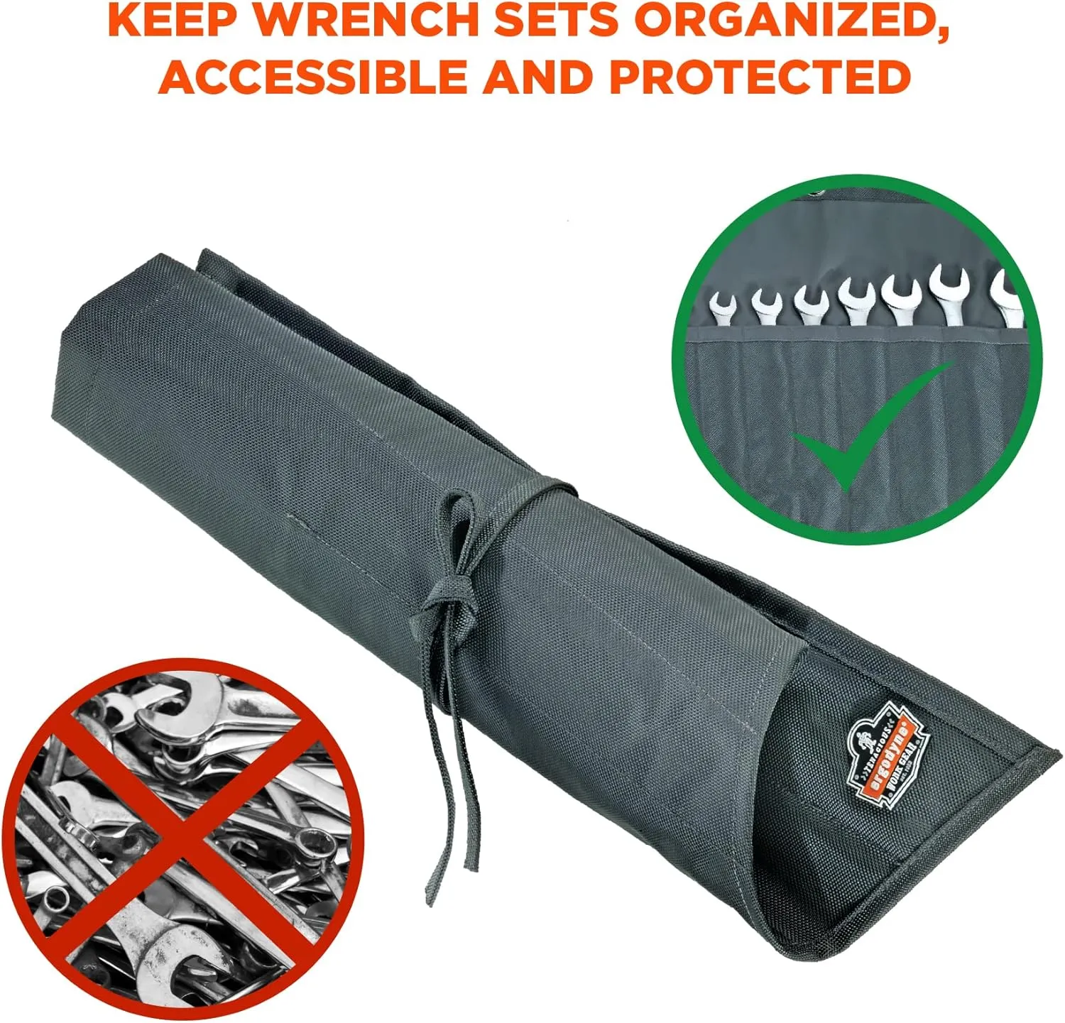 Arsenal 5872 Wrench Roll-Up Pouch, Tall, 14-Pockets, Gray