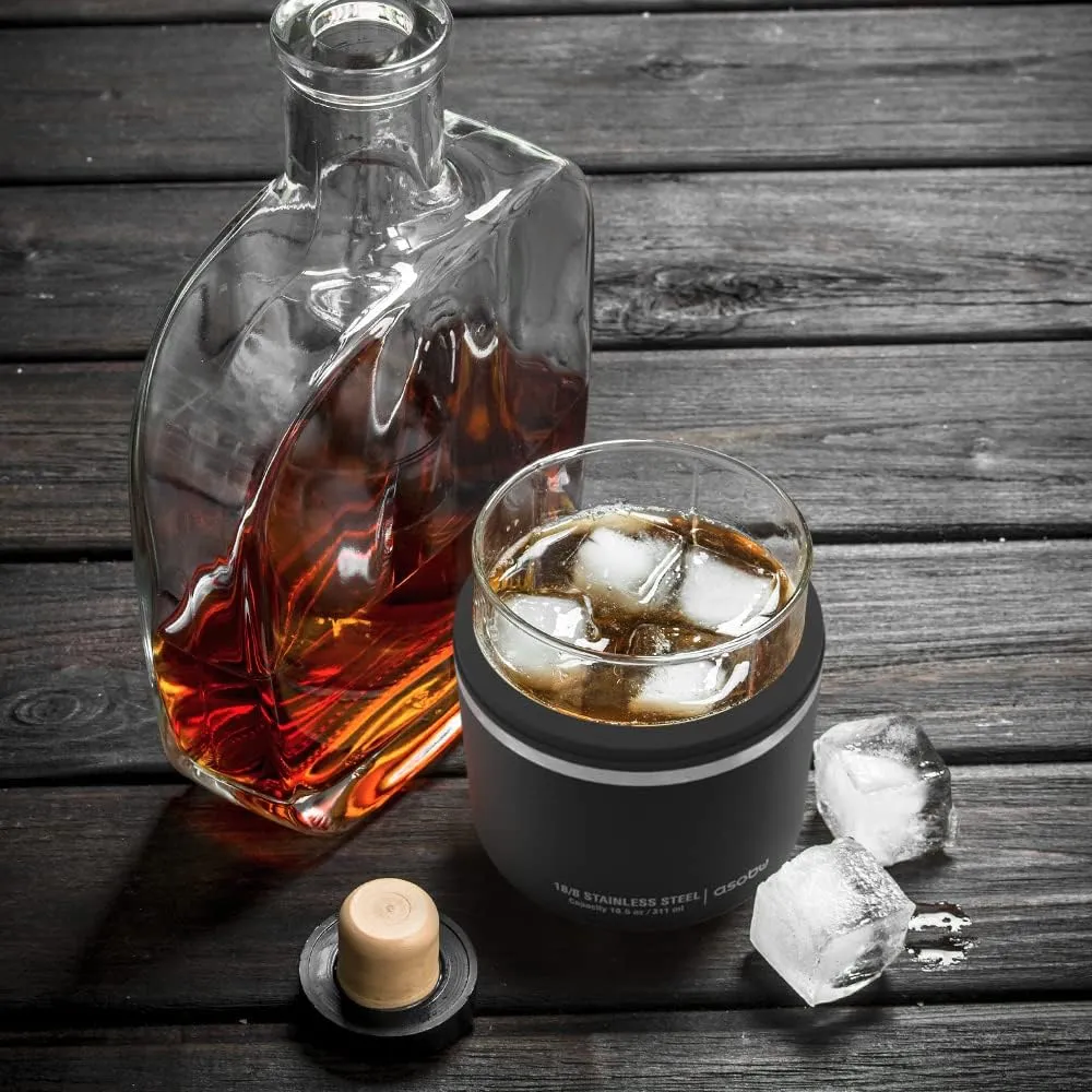 asobu Whiskey Glass with Insulated Stainless Steel Sleeve, 10.5 ounces (Black)