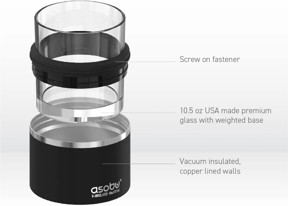 asobu Whiskey Glass with Insulated Stainless Steel Sleeve, 10.5 ounces (Black)
